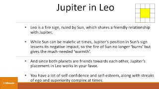 Vedic Astrology Chapter 20   Topic 5 5   Effects of Planets in Signs   Jupiter in Leo in English