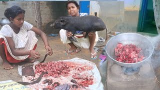 How to Clean and Cook full 5 kg PIG in Village style // Desi Village Girl Smoll PROK Meat Cooking