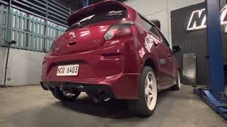 HKS freeflow muffler with catback exhaust system soundcheck on Mirage HB - Nitrofuze Garage