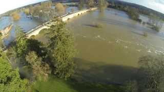 Flooded area around Wallingford Bridge aerial video