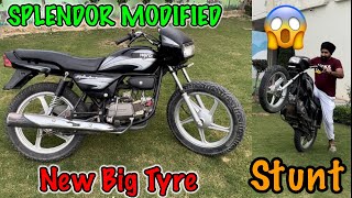 Install Front Big Tyre😱 * Splendor modification * STUNT * Punjabi Vlog* Harman Pannu* Living Punjab