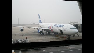 Finnair Airbus A340-300 round trip to : Helsinki-Tokyo-Shanghai-Helsinki. Take off and landing