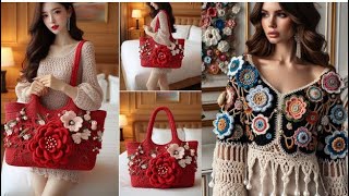 Crochet cardigan style || long coat || crochet tote bags|| crochet Shrugs || #crochet #design #bag