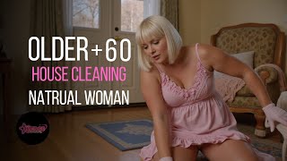 Natural older woman over 60: Benefits of house cleaning