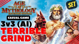 Learning to Play Age of Mythology 3 v 3 (Mod AI) Casual: Long Grindy Terrible Game! (Egypt- Set)