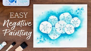 Negative Painting Watercolor Tutorial 💙 Sand Dollars