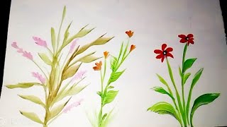 How to paint Leaves and Flowers Acrylic||Green & Dray leaf painting