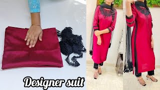 Designer neck Kurti cutting and stitching/suit designing special for beginners/Pakistani lace design