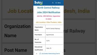 North Central Railway Jobs Notification 2024: Apply Online for 1679 Apprentices