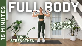 15 MIN FULL BODY DUMBBELL WORKOUT - No Repeats, Beginner Friendly