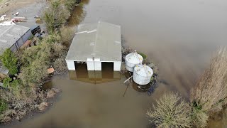 Snaith Floods March 2020. Farmers sheds and fields still full of water.