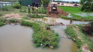 FUll VIDEO Pouring Soil to Build New Road Crossing Along the drainage Canal with Dozer & 5T Truck