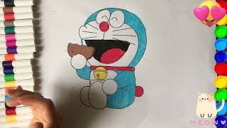 Tô màu Doremon ăn bánh | Coloring Doraemon eating cake | Tra Tv