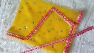 designer dupatta/Boutique style dupatta making at home/net dupatta/mirror work dupatta