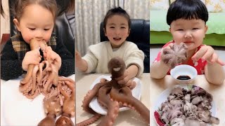 Kids octopus challenge, em bé ăn bạch tuột siêu dễ thương, kids eat octopus, eat show, TikTok China