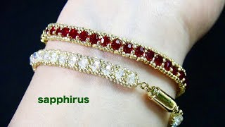 【ビーズステッチ中級】ビーズだけで作るテニスブレスレット☆作り方　How to make a tennis bracelet / seed beads and swarovski crystals.