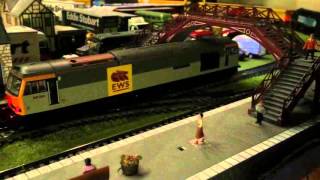 Hornby Class 60 014 EWS with network rail JNAs and DRS Class 37 working IOAs + ARC tipplers