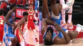 James Harden Feeling The Pain Got Hit In The Mid Section & In The Head!!