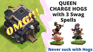 OMG !!! QUEEN CHARGE HOGS WITH 3 SWAG SPELLS | MUST USE THIS TH9 ATTACK STRATEGY |  FT.THAKUR