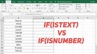 istext and isnumber function in excel