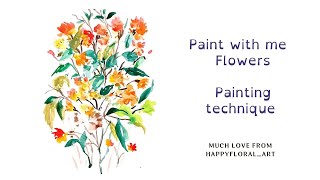 Easy technique to paint abstract flowers and leaves | Watercolor flower painting ideas