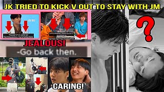 JIKOOK / Jungkook tried to kick V out to stay with Jimin. Jealous! Caring (BTS)