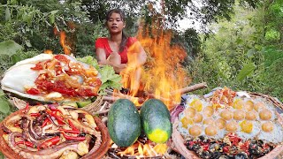 Big oyster, Cooking octopus arm, Snails curry & Ripe watermelon, Duck egg cooking with snails