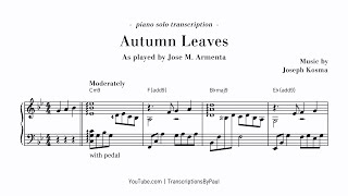 Autumn Leaves for solo Piano - Sheet music transcription