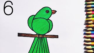 How to draw and color birds from the number 6| Bird drawing for beginners| Easy bird drawing for kid