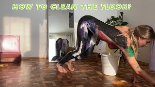 [4K USA Housewife] Body art suit How to clean a floor? Transparent Haul See Through Try On