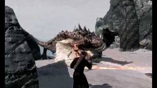 Skyrim - Mage + Flame Atronach vs Dragon