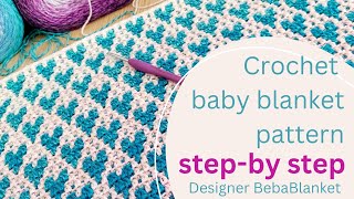 Cute #mosaiccrochet baby blanket pattern step-by-step @BebaBlanket