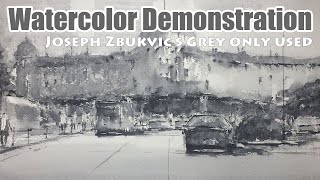 Painted by using only one of Joseph Zbukvic grey color - Watercolor Demo (14) - Tokyo Station