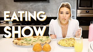 CREAMY FETTUCCINE CARBONARA & CHEESY PIZZA \\ MUKBANG!