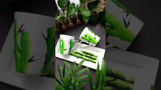 🔴✨️ INCREDIBLE 🎨 painting technique 🎋 Flat brush bamboo painting ceramic plate #shorts