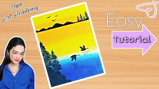 How to Draw Easy and Beautiful Sunset Scenery ||  Scenery Drawing with Oil Pastels