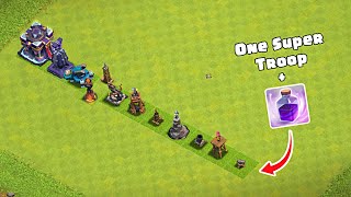 One Raged Super Troop Vs Level 1 Straight Line Defense Formation | Clash of clans #clashofclans #coc