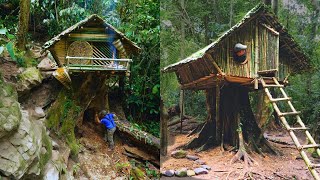 Start to Finish: 30 days to build 2 Bushcaft houses on trees. Survive in the tropical forest.