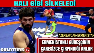 ERMENİSTANLI GÜREŞÇİNİN ÇARESİZCE ÇIRPINIŞLARI-AZERBAYCANLI GÜREŞÇİ MİNDERDEN SÖKTÜ ATTI