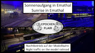 Modellbahn H0: Zugbetrieb bei Nacht / model railway layout at night