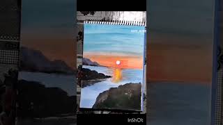 How to draw a sunset lake, acrylic painting for beginners #short#shortvideo #youtube#art#artwork