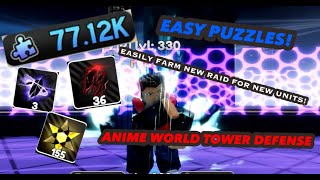 HOW TO EASILY FARM FOR NEW UNITS AND PUZZLES FOR NEW  UPD(ANIME WORLD TOWER DEFENSE)