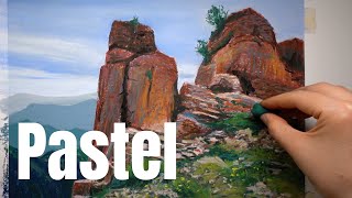 Pastel Painting | Time-lapse | Rocks on the mountain | 4K60fps