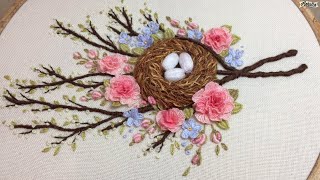 Easy 3D Embroidery Tutorial: Bird Nest and Flowers | Step-by-Step with Creative Techniques