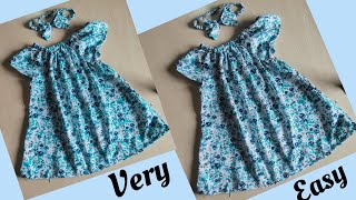 Very easy baby frock cutting n stitching with hairband|| easy tutorial#babyfrock