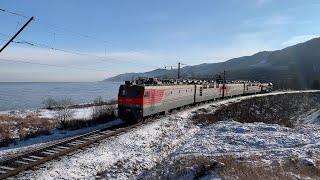 Поезда России зимой на озере Байкал