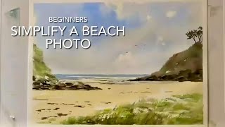 SIMPLIFY A PHOTO! BEGINNERS DEVON BEACH Watercolor Seascape, Watercolour Landscape Painting Tutorial