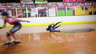 Female Speed Skater Fail In Slow Motion Crash While Indoor Inline Roller Speed Skating Practice