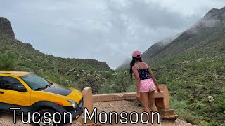 Driving through Gates Pass Tucson in Monsoon Rain