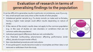 Inferential Statistics, Evaluating Generalisability of Results and Ethical Principles